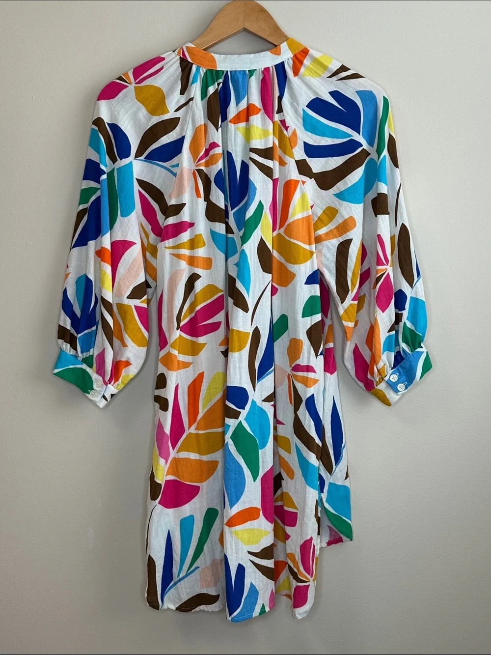 Tabitha Brown Multicolor Leaf Print Button-Front Tunic Dress Size XS
